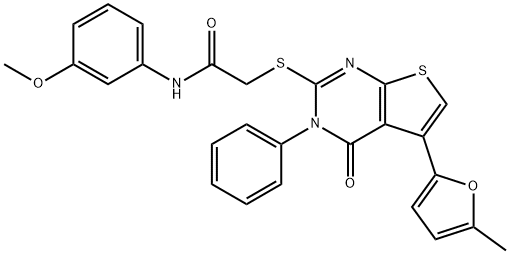 N-(3-methoxyphenyl)-2-((5-(5-methylfuran-2-yl)-4-oxo-3-phenyl-3,4-dihydrothieno[2,3-d]pyrimidin-2-yl)thio)acetamide Struktur