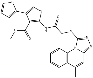 methyl 5-(2-((5-methyl-[1,2,4]triazolo[4,3-a]quinolin-1-yl)thio)acetamido)-[2,3-bithiophene]-4-carboxylate Struktur