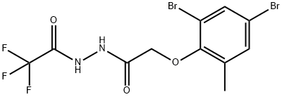 N'-[(2,4-dibromo-6-methylphenoxy)acetyl]-2,2,2-trifluoroacetohydrazide Struktur