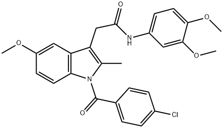 2-{1-[(4-chlorophenyl)carbonyl]-5-methoxy-2-methyl-1H-indol-3-yl}-N-(3,4-dimethoxyphenyl)acetamide Struktur