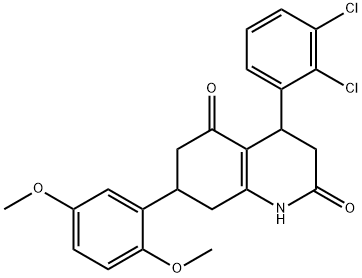 4-(2,3-dichlorophenyl)-7-(2,5-dimethoxyphenyl)-1,3,4,6,7,8-hexahydroquinoline-2,5-dione Struktur