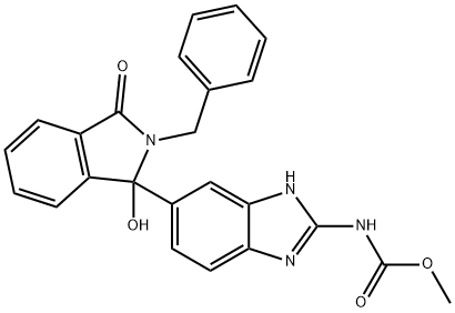 Carbamic acid, N-[6-[2,3-dihydro-1-hydroxy-3-oxo-2-(phenylmethyl)-1H-isoindol-1-yl]-1H-benzimidazol-2-yl]-, methyl ester Struktur