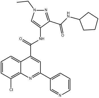 8-chloro-N-[3-(cyclopentylcarbamoyl)-1-ethylpyrazol-4-yl]-2-pyridin-3-ylquinoline-4-carboxamide Struktur