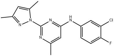 N-(3-chloro-4-fluorophenyl)-2-(3,5-dimethylpyrazol-1-yl)-6-methylpyrimidin-4-amine Struktur