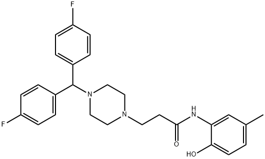 3-(4-(bis(4-fluorophenyl)methyl)piperazin-1-yl)-N-(2-hydroxy-5-methylphenyl)propanamide Struktur