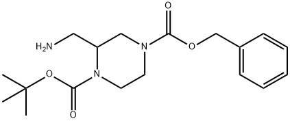 4-BENZYL 1-TERT-BUTYL 2-(AMINOMETHYL)PIPERAZINE-1,4-DICARBOXYLATE Struktur