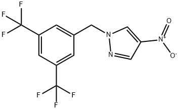 1-{[3,5-bis(trifluoromethyl)phenyl]methyl}-4-nitro-1H-pyrazole Struktur