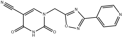 2,4-Dioxo-1-(3-pyridin-4-yl-[1,2,4]oxadiazol-5-ylmethyl)-1,2,3,4-tetrahydro-pyrimidine-5-carbonitrile Struktur