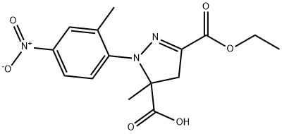 3-(ethoxycarbonyl)-5-methyl-1-(2-methyl-4-nitrophenyl)-4,5-dihydro-1H-pyrazole-5-carboxylic acid Struktur