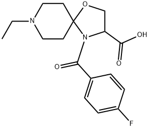 8-ethyl-4-(4-fluorobenzoyl)-1-oxa-4,8-diazaspiro[4.5]decane-3-carboxylic acid Struktur