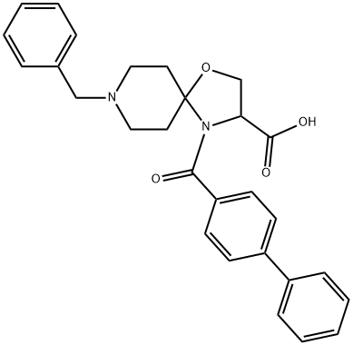 8-benzyl-4-{[1,1-biphenyl]-4-carbonyl}-1-oxa-4,8-diazaspiro[4.5]decane-3-carboxylic acid Struktur