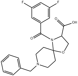 8-benzyl-4-(3,5-difluorobenzoyl)-1-oxa-4,8-diazaspiro[4.5]decane-3-carboxylic acid Struktur