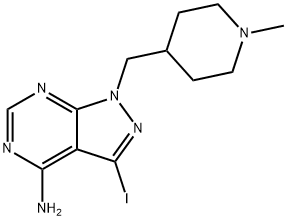 3-Iodo-1-(1-methyl-piperidin-4-ylmethyl)-1H-pyrazolo[3,4-d]pyrimidin-4-ylamine Struktur