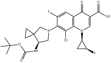 7-((S)-7-((TERT-BUTOXYCARBONYL)AMINO)-5-AZASPIRO[2.4]HEPTAN-5-YL)-8-CHLORO-6-FLUORO-1-((1R,2S)-2-FLUOROCYCLOPROPYL)-4-OXO-1,4-DIHYDROQUINOLINE-3-CARBOXYLIC ACID Struktur