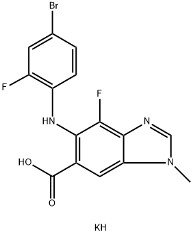 potassium 5-((4-bromo-2-fluorophenyl)amino)-4-fluoro-1-methyl-1H-benzo[d]imidazole-6-carboxylate Struktur