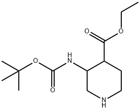 Ethyl 3-({[(2-methyl-2-propanyl)oxy]carbonyl}amino)-4-piperidinecarboxylate Struktur