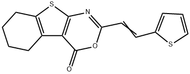 (E)-2-(2-(thiophen-2-yl)vinyl)-5,6,7,8-tetrahydro-4H-benzo[4,5]thieno[2,3-d][1,3]oxazin-4-one Struktur