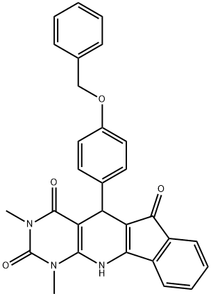 5-[4-(benzyloxy)phenyl]-1,3-dimethyl-5,11-dihydro-1H-indeno[2',1':5,6]pyrido[2,3-d]pyrimidine-2,4,6(3H)-trione Struktur