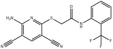 2-[(6-amino-3,5-dicyanopyridin-2-yl)sulfanyl]-N-[2-(trifluoromethyl)phenyl]acetamide Struktur