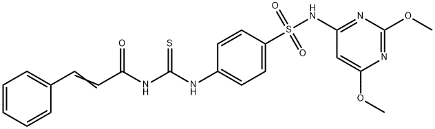 N-{[(4-{[(2,6-dimethoxy-4-pyrimidinyl)amino]sulfonyl}phenyl)amino]carbonothioyl}-3-phenylacrylamide Struktur