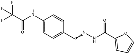 N-[(E)-1-[4-[(2,2,2-trifluoroacetyl)amino]phenyl]ethylideneamino]furan-2-carboxamide Struktur