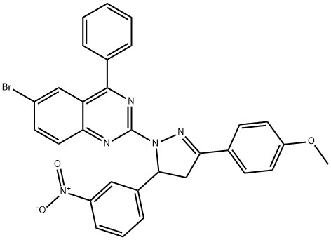 6-bromo-2-(3-(4-methoxyphenyl)-5-(3-nitrophenyl)-4,5-dihydro-1H-pyrazol-1-yl)-4-phenylquinazoline Struktur