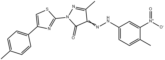 5-methyl-4-[(4-methyl-3-nitrophenyl)hydrazono]-2-[4-(4-methylphenyl)-1,3-thiazol-2-yl]-2,4-dihydro-3H-pyrazol-3-one Struktur