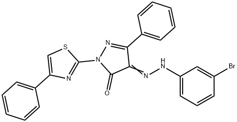 4-[(3-bromophenyl)hydrazono]-5-phenyl-2-(4-phenyl-1,3-thiazol-2-yl)-2,4-dihydro-3H-pyrazol-3-one Struktur