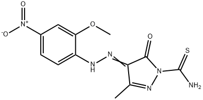 4-[(2-methoxy-4-nitrophenyl)hydrazono]-3-methyl-5-oxo-4,5-dihydro-1H-pyrazole-1-carbothioamide Struktur