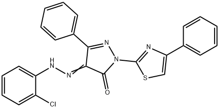 4-[(2-chlorophenyl)hydrazono]-5-phenyl-2-(4-phenyl-1,3-thiazol-2-yl)-2,4-dihydro-3H-pyrazol-3-one Struktur