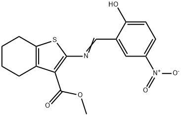 methyl 2-[(2-hydroxy-5-nitrobenzylidene)amino]-4,5,6,7-tetrahydro-1-benzothiophene-3-carboxylate Struktur