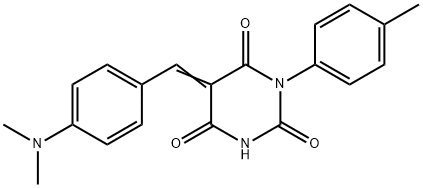 (E)-5-(4-(dimethylamino)benzylidene)-1-(p-tolyl)pyrimidine-2,4,6(1H,3H,5H)-trione Struktur