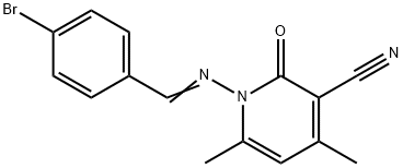 1-[(4-bromobenzylidene)amino]-4,6-dimethyl-2-oxo-1,2-dihydro-3-pyridinecarbonitrile Struktur