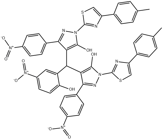 4,4'-[(2-hydroxy-5-nitrophenyl)methylene]bis[1-[4-(4-methylphenyl)-1,3-thiazol-2-yl]-3-(4-nitrophenyl)-1H-pyrazol-5-ol] Struktur