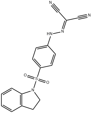 {[4-(2,3-dihydro-1H-indol-1-ylsulfonyl)phenyl]hydrazono}malononitrile Struktur