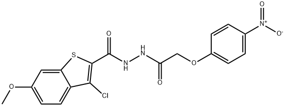 3-chloro-6-methoxy-N'-[(4-nitrophenoxy)acetyl]-1-benzothiophene-2-carbohydrazide Struktur