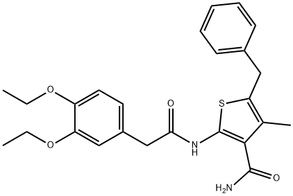 5-benzyl-2-{[(3,4-diethoxyphenyl)acetyl]amino}-4-methyl-3-thiophenecarboxamide Struktur