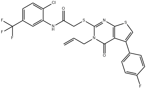 2-((3-allyl-5-(4-fluorophenyl)-4-oxo-3,4-dihydrothieno[2,3-d]pyrimidin-2-yl)thio)-N-(2-chloro-5-(trifluoromethyl)phenyl)acetamide Struktur