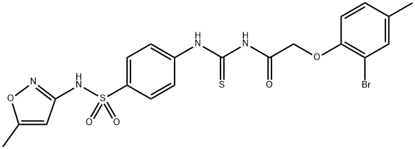 2-(2-bromo-4-methylphenoxy)-N-{[(4-{[(5-methyl-3-isoxazolyl)amino]sulfonyl}phenyl)amino]carbonothioyl}acetamide Struktur