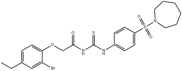 N-({[4-(1-azepanylsulfonyl)phenyl]amino}carbonothioyl)-2-(2-bromo-4-ethylphenoxy)acetamide Struktur