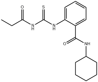 N-cyclohexyl-2-{[(propionylamino)carbonothioyl]amino}benzamide Struktur