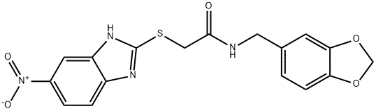 N-(1,3-benzodioxol-5-ylmethyl)-2-[(5-nitro-1H-benzimidazol-2-yl)sulfanyl]acetamide Struktur