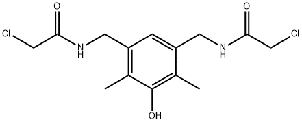 2-Chloro-N-{5-[(2-chloro-acetylamino)-methyl]-3-hydroxy-2,4-dimethyl-benzyl}-acetamide Struktur