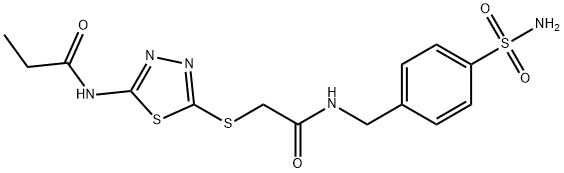 N-[5-({2-oxo-2-[(4-sulfamoylbenzyl)amino]ethyl}sulfanyl)-1,3,4-thiadiazol-2-yl]propanamide Struktur