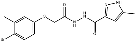 N'-[(4-bromo-3-methylphenoxy)acetyl]-3-methyl-1H-pyrazole-5-carbohydrazide Struktur