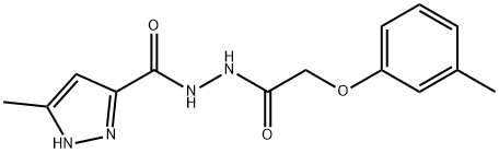 3-methyl-N'-[(3-methylphenoxy)acetyl]-1H-pyrazole-5-carbohydrazide Struktur