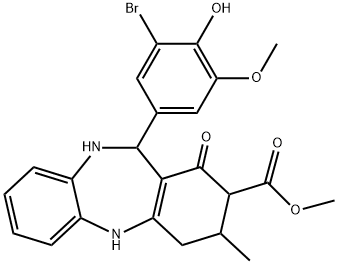 methyl 11-(3-bromo-4-hydroxy-5-methoxyphenyl)-3-methyl-1-oxo-2,3,4,5,10,11-hexahydro-1H-dibenzo[b,e][1,4]diazepine-2-carboxylate Struktur