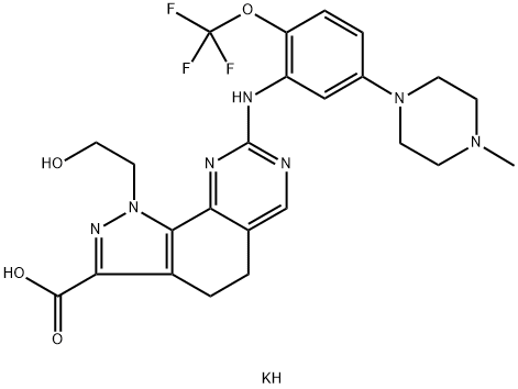 potassium 1-(2-hydroxyethyl)-8-(5-(4-methylpiperazin-1-yl)-2-(trifluoromethoxy)phenylamino)-4,5-dihydro-1H-pyrazolo[4,3-h]quinazoline-3-carboxylate Structure