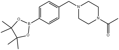 1-(4-(4-(4,4,5,5-Tetramethyl-1,3,2-dioxaborolan-2-yl)benzyl)piperazin-1-yl)ethanone Struktur