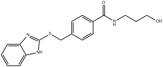 4-(((1H-benzo[d]imidazol-2-yl)thio)methyl)-N-(3-hydroxypropyl)benzamide Struktur